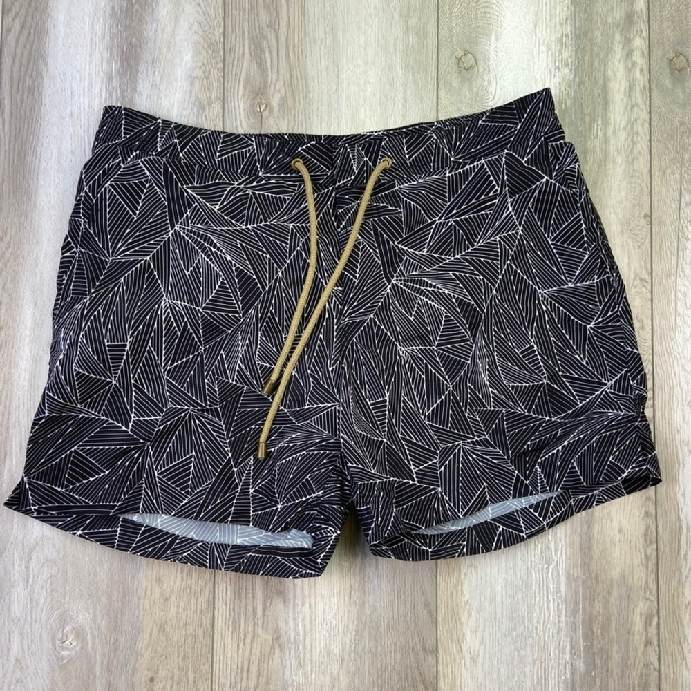 Thorsun Mens Luxury Swim Trunks 32 Black White Lined Geo Board Shorts USA MADE